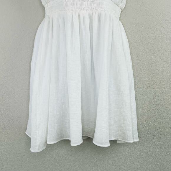 All in Favor White Cotton Gauze Square Neck Sleeveless Smocked Mini Dress XS/SM - Picture 7 of 12